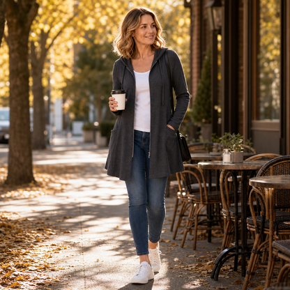 Lianna Longline Hooded Zip Jacket - Gray