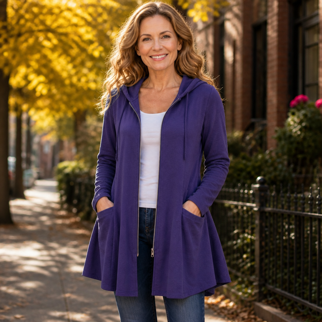 Lianna Longline Hooded Zip Jacket - Purple