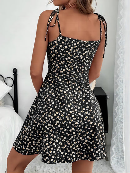 Lise Ditsy Floral Tie Strap Mini Dress - Black Floral