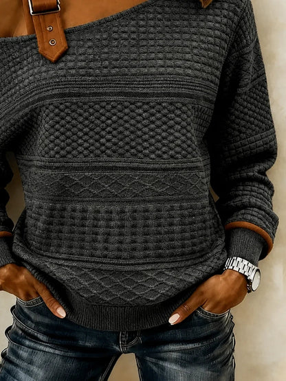 Liya Asymmetric Off Shoulder Buckle Top - Charcoal Gray
