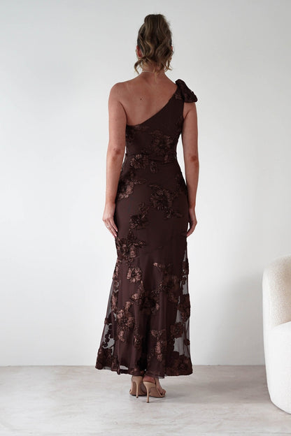 Loredana One Shoulder Floral Maxi Dress - Brown Floral