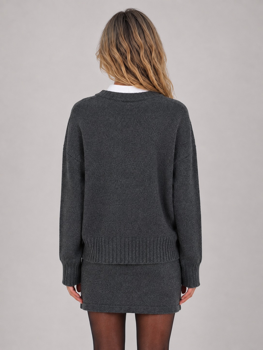 Lorna Two-Piece Knit Sweater Skirt Set - Gray