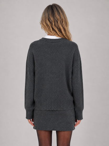 Lorna Two-Piece Knit Sweater Skirt Set - Gray