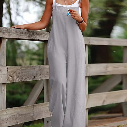 Lotte Linen Wide Leg Overall Jumpsuit - Light Gray
