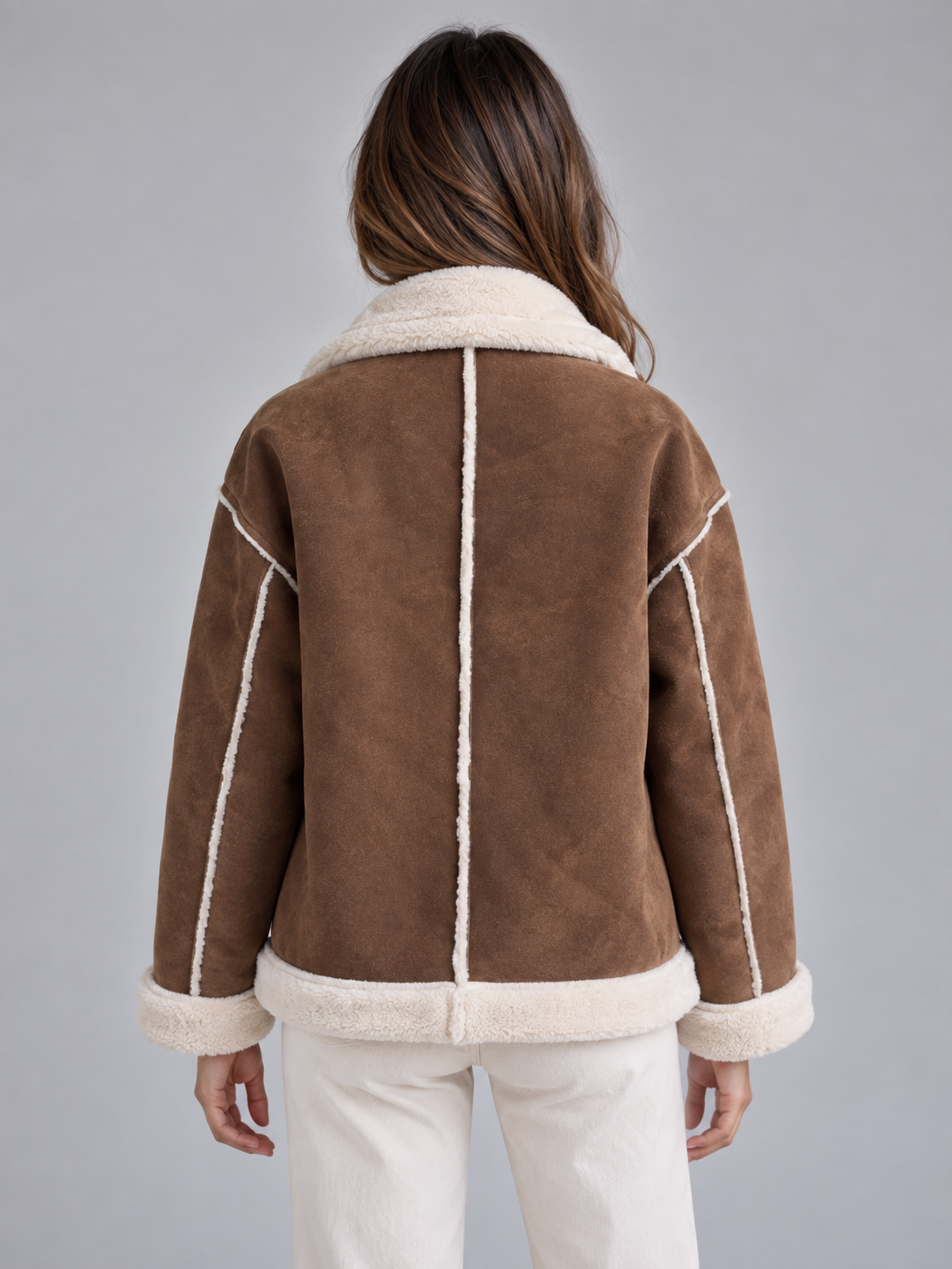 Loveday Button Front Faux Shearling Jacket - Brown