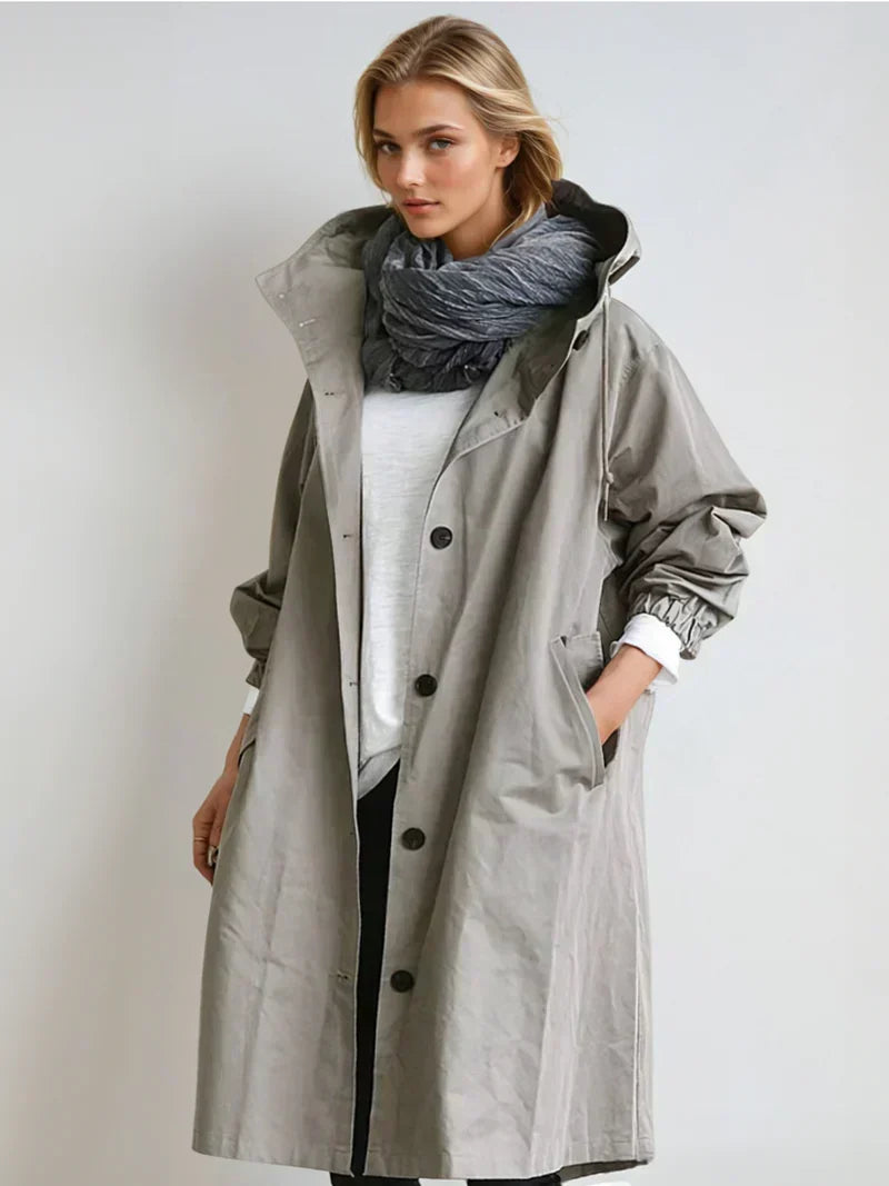 Luana Oversized Hooded Longline Raincoat - Gray