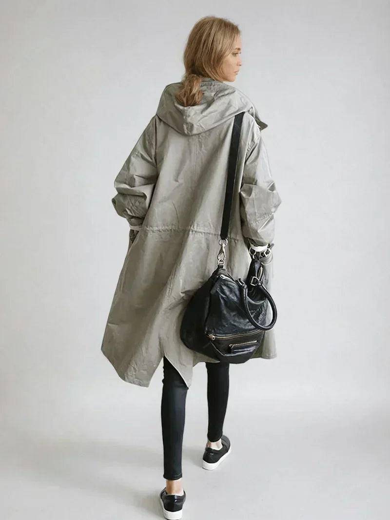 Luana Oversized Hooded Longline Raincoat - Gray
