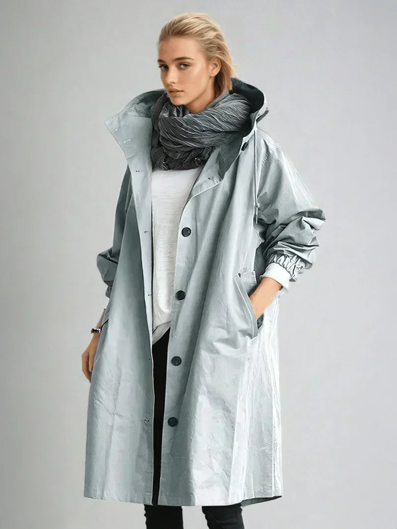 Luana Oversized Hooded Longline Raincoat - Light Blue