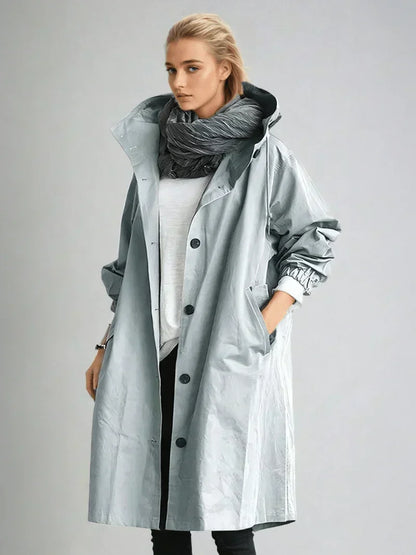 Luana Oversized Hooded Longline Raincoat - Light Blue