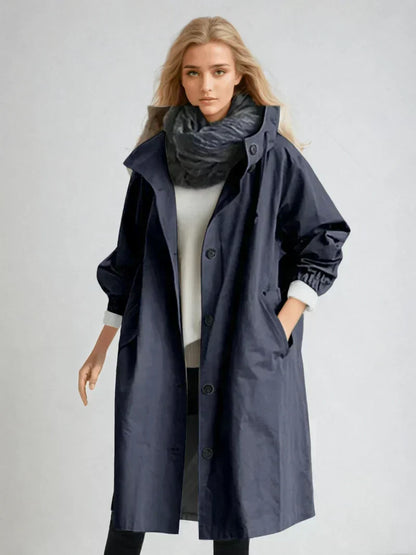 Luana Oversized Hooded Longline Raincoat - Navy