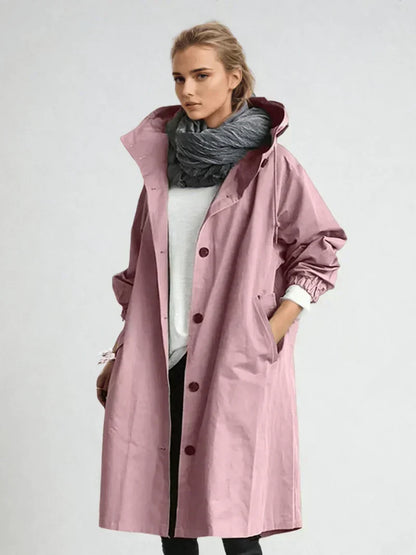 Luana Oversized Hooded Longline Raincoat - Pink