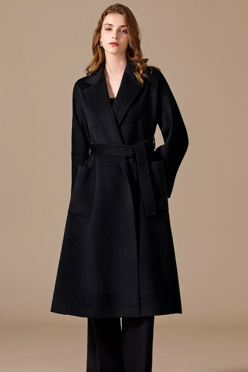 Lucasta Belted Long Wrap Coat - Black