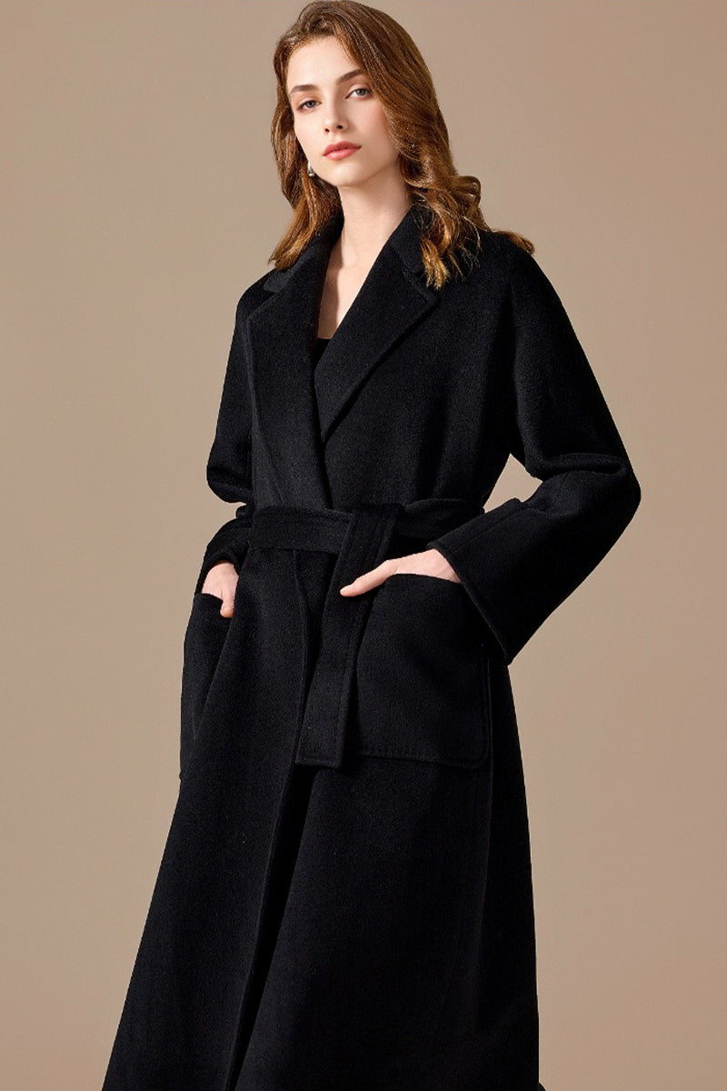 Lucasta Belted Long Wrap Coat - Black