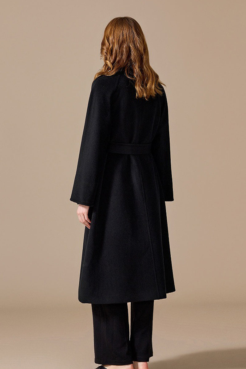 Lucasta Belted Long Wrap Coat - Black