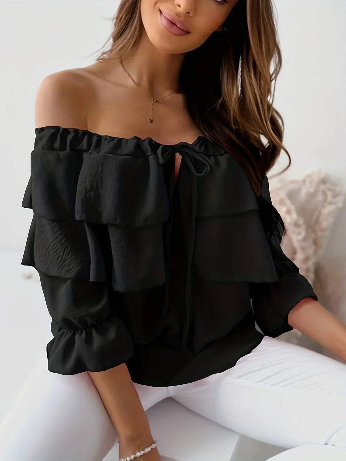 Lucilla Ruffle Top - Black