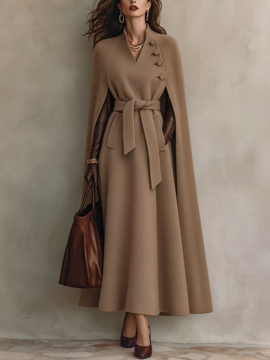 Lumina Belted Cape Maxi Coat - Camel
