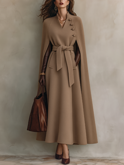 Lumina Belted Cape Maxi Coat - Camel