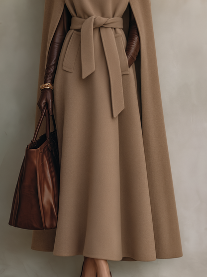 Lumina Belted Cape Maxi Coat - Camel