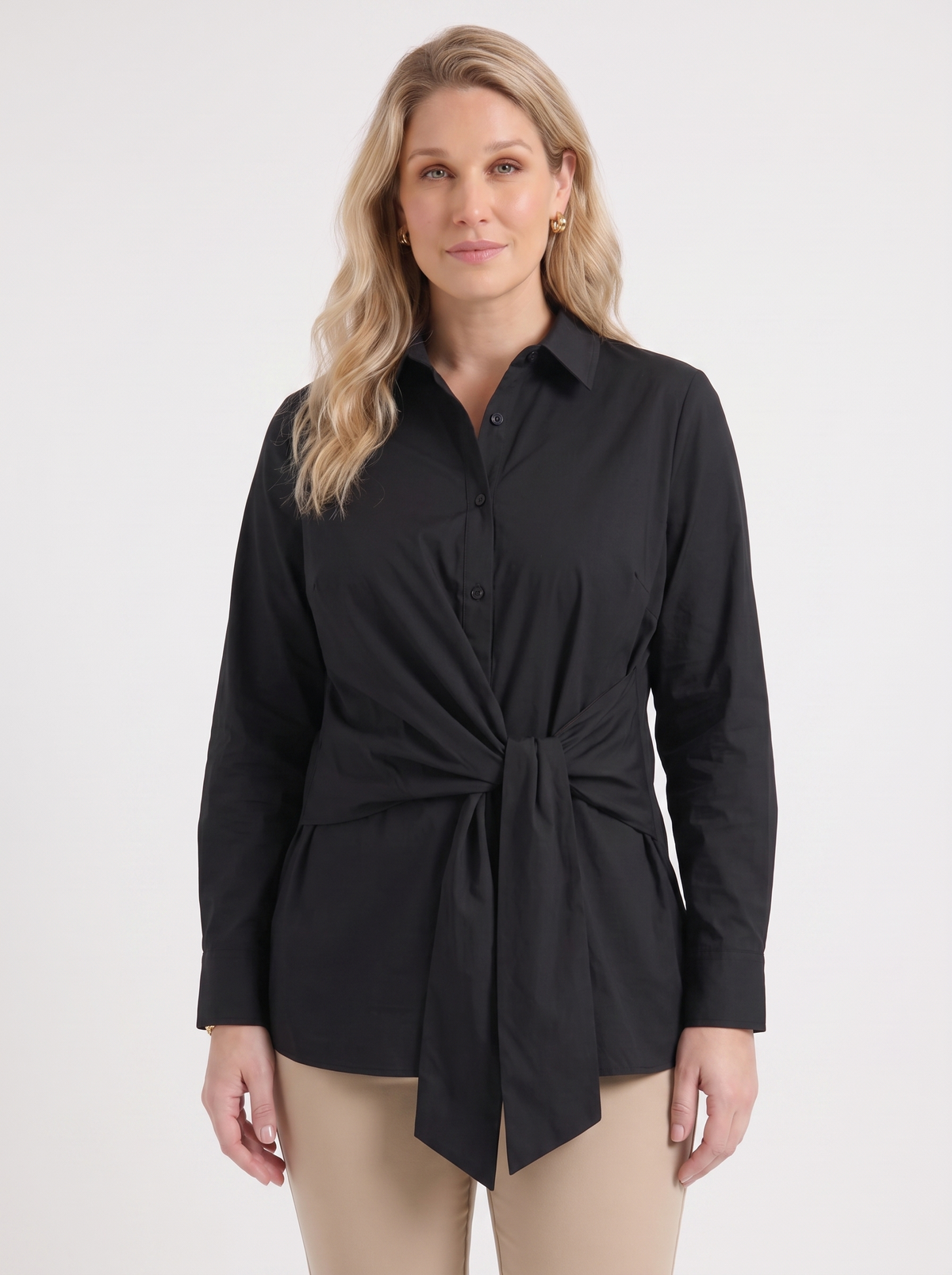 Lydie Tie Front Button Up Blouse - Black