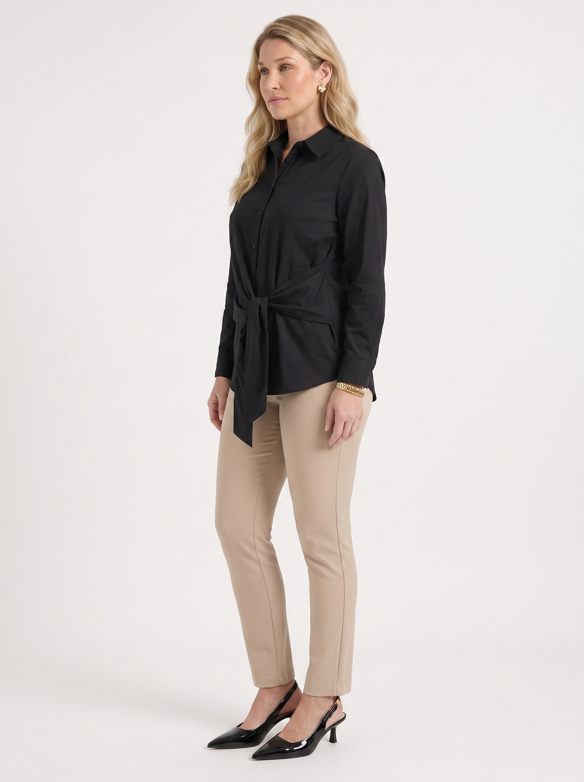 Lydie Tie Front Button Up Blouse - Black