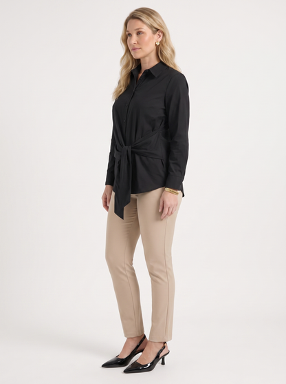Lydie Tie Front Button Up Blouse - Black