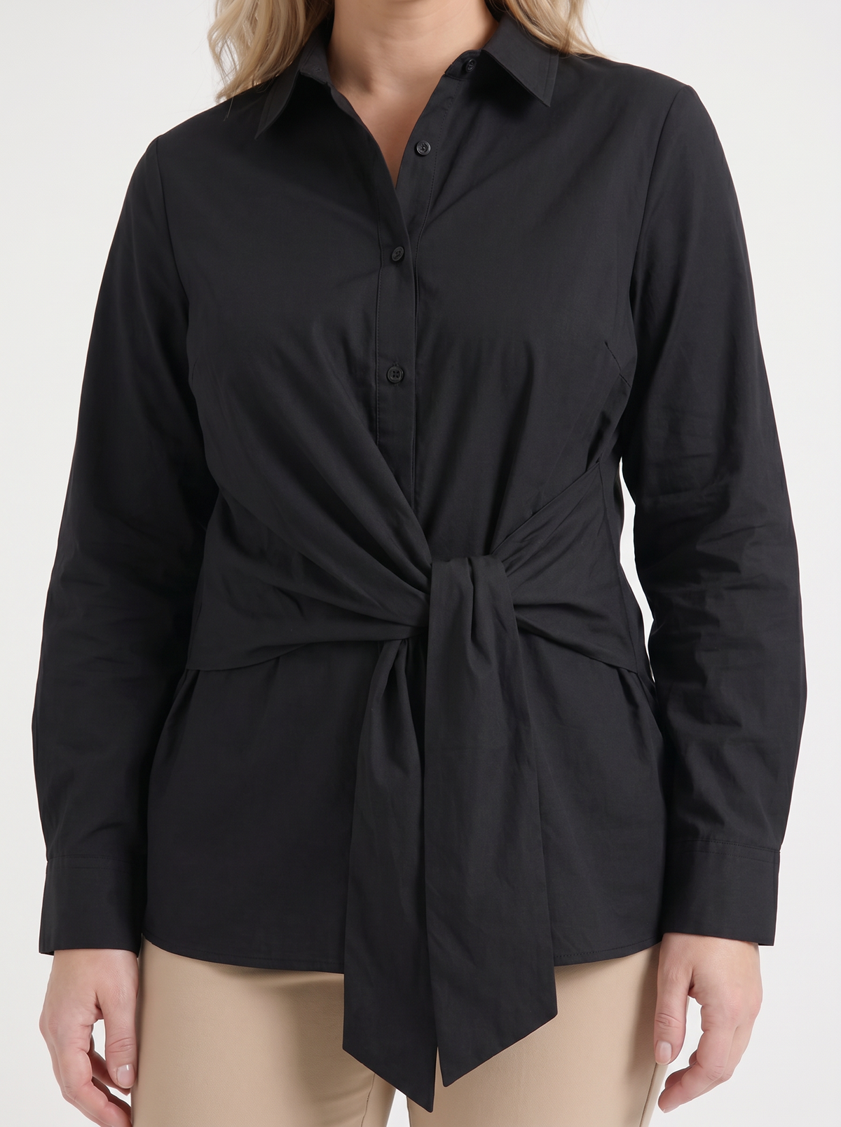 Lydie Tie Front Button Up Blouse - Black
