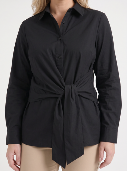 Lydie Tie Front Button Up Blouse - Black