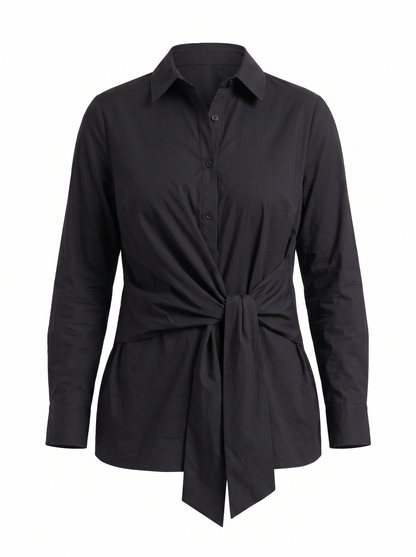 Lydie Tie Front Button Up Blouse - Black