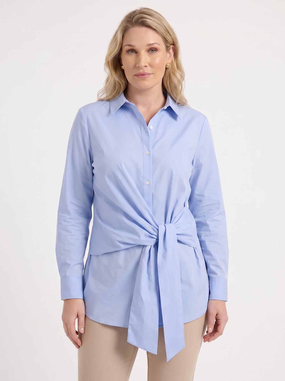 Lydie Tie Front Button Up Blouse - Light Blue