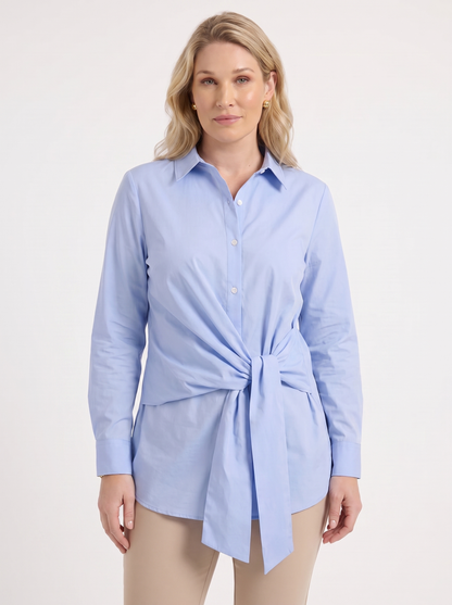 Lydie Tie Front Button Up Blouse - Light Blue