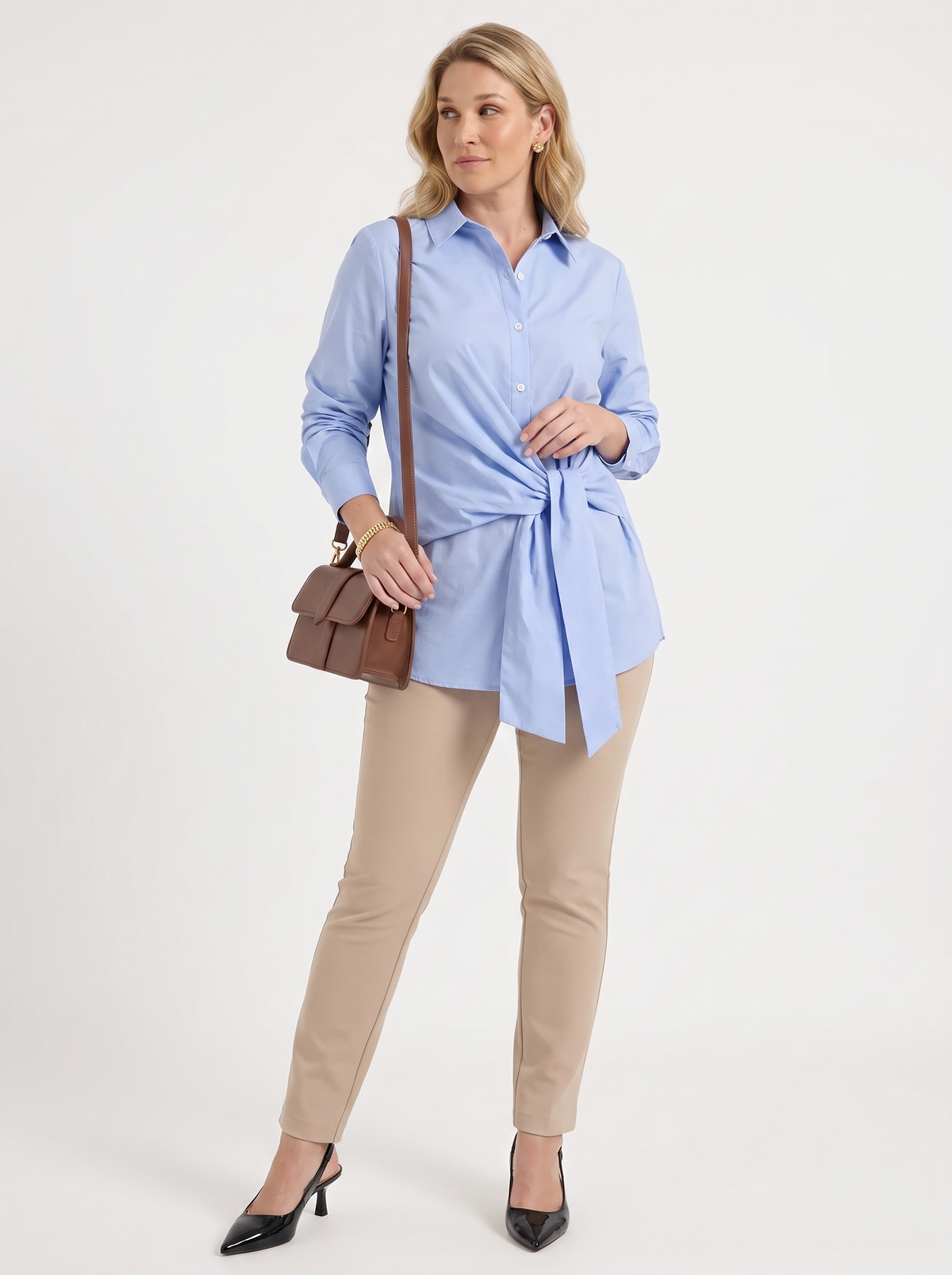 Lydie Tie Front Button Up Blouse - Light Blue