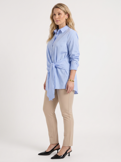 Lydie Tie Front Button Up Blouse - Light Blue