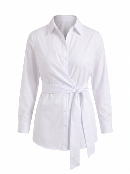 Lydie Tie Front Button Up Blouse - White