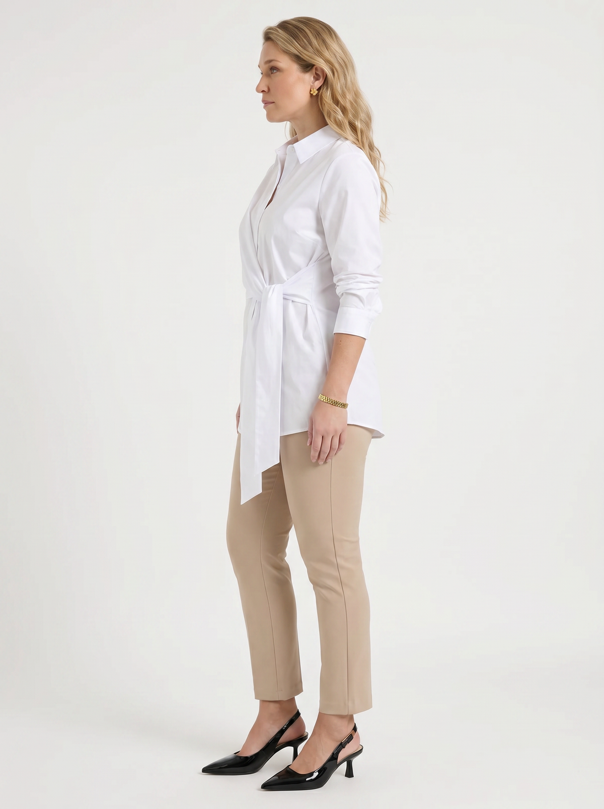 Lydie Tie Front Button Up Blouse - White