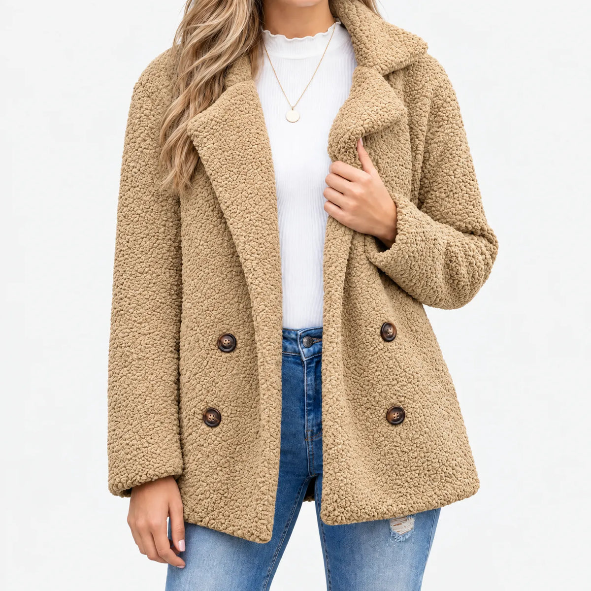 Mabry Teddy Double Breasted Coat - Camel
