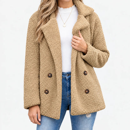 Mabry Teddy Double Breasted Coat - Camel