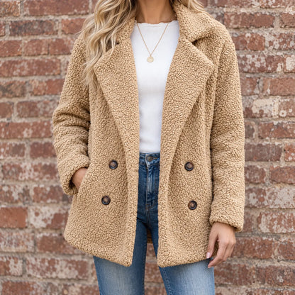 Mabry Teddy Double Breasted Coat - Camel