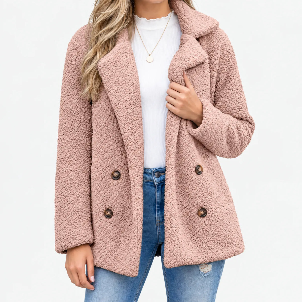 Mabry Teddy Double Breasted Coat - Dusty Pink