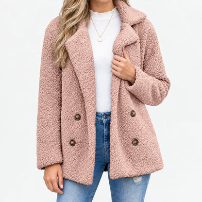 Mabry Teddy Double Breasted Coat - Dusty Pink