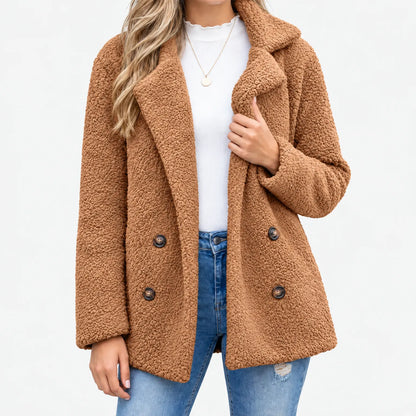 Mabry Teddy Double Breasted Coat - Rust Brown