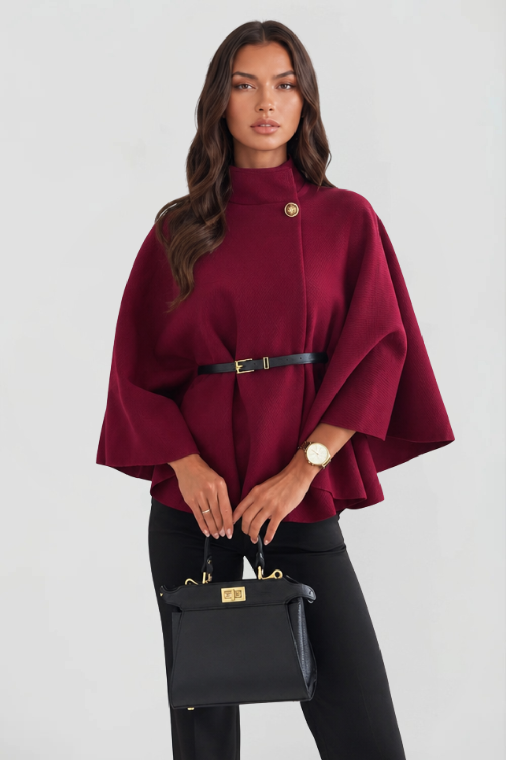 Madison Belted Oversized Wool Cape Coat