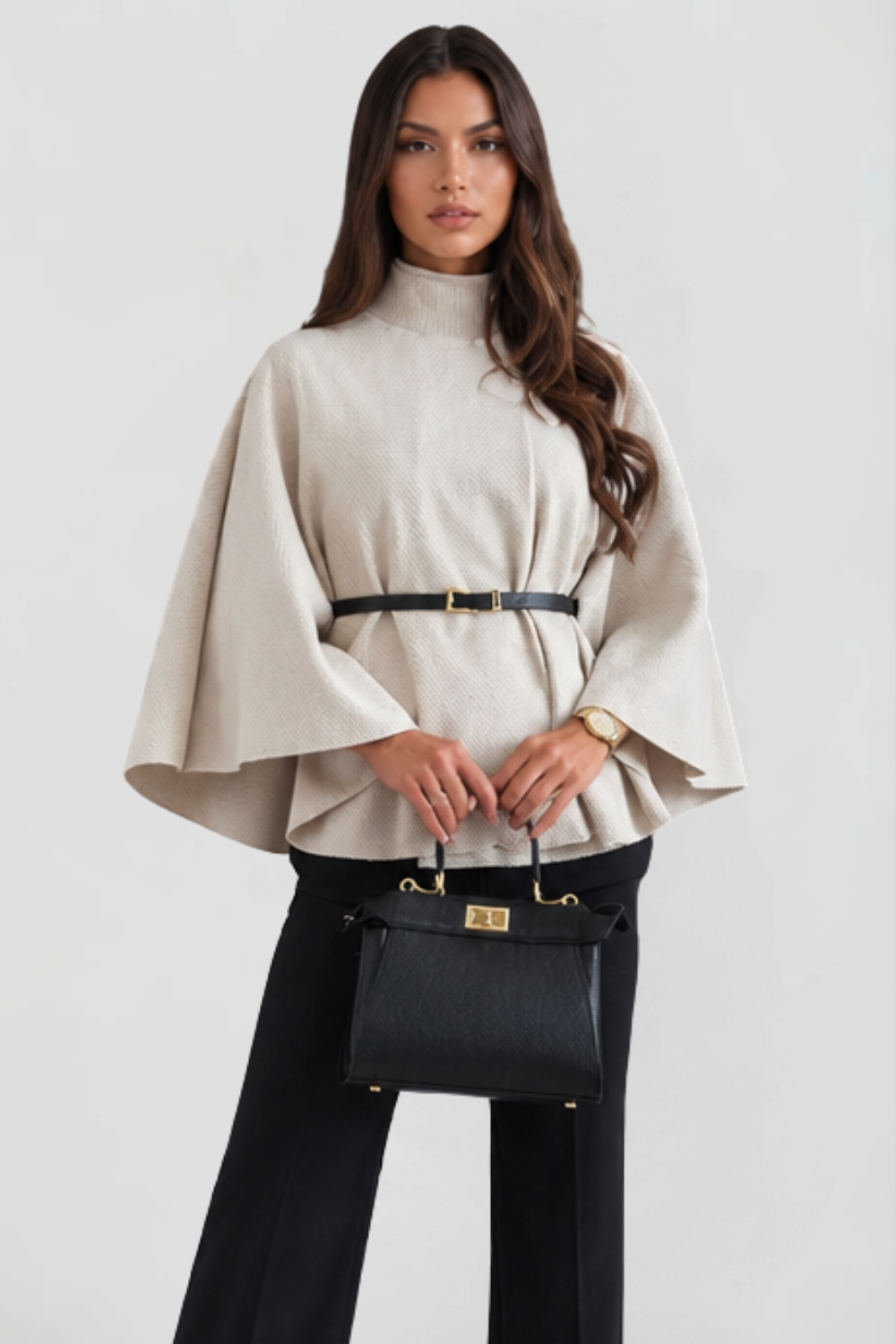 Madison Belted Oversized Wool Cape Coat