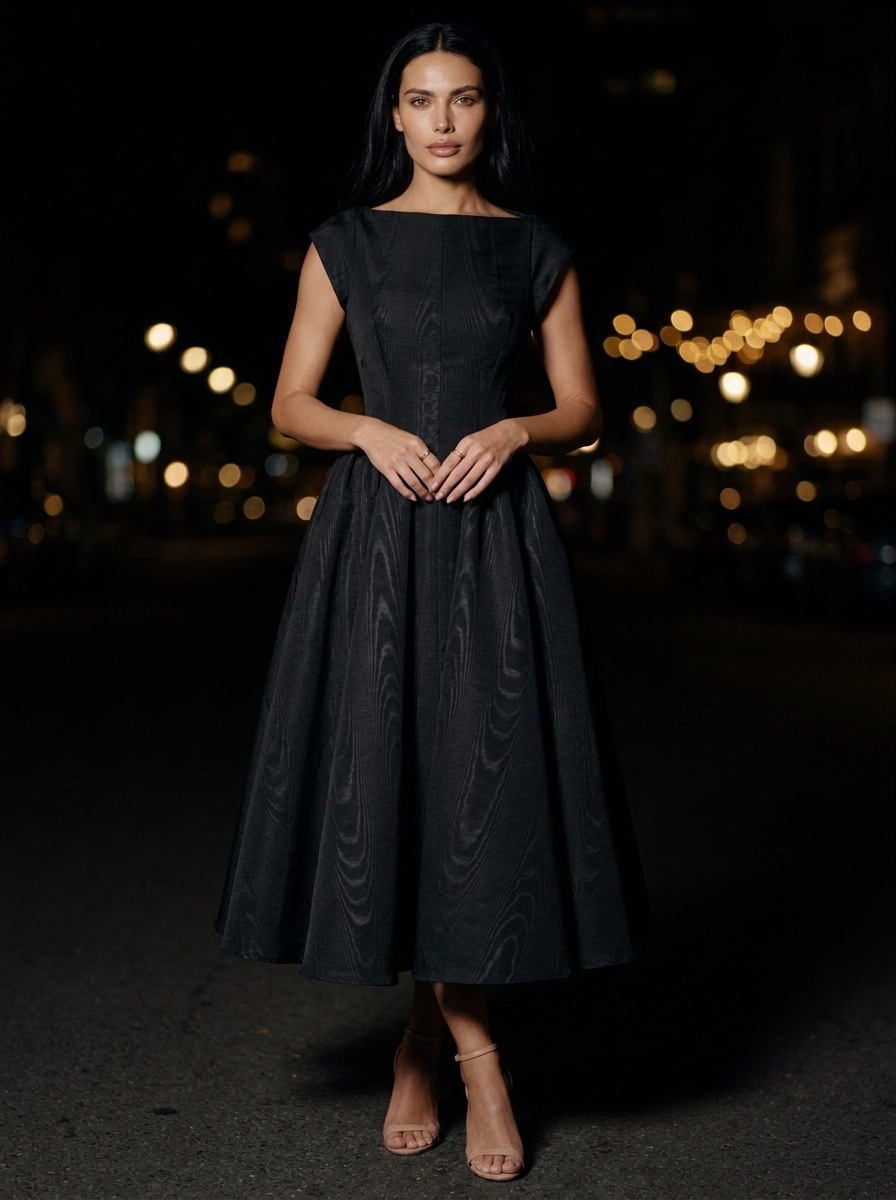 Maelis Cap Sleeve Velvet Midi Dress - Black