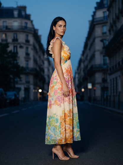 Malin Ruffle Strap Floral Maxi Dress - Ivory Floral