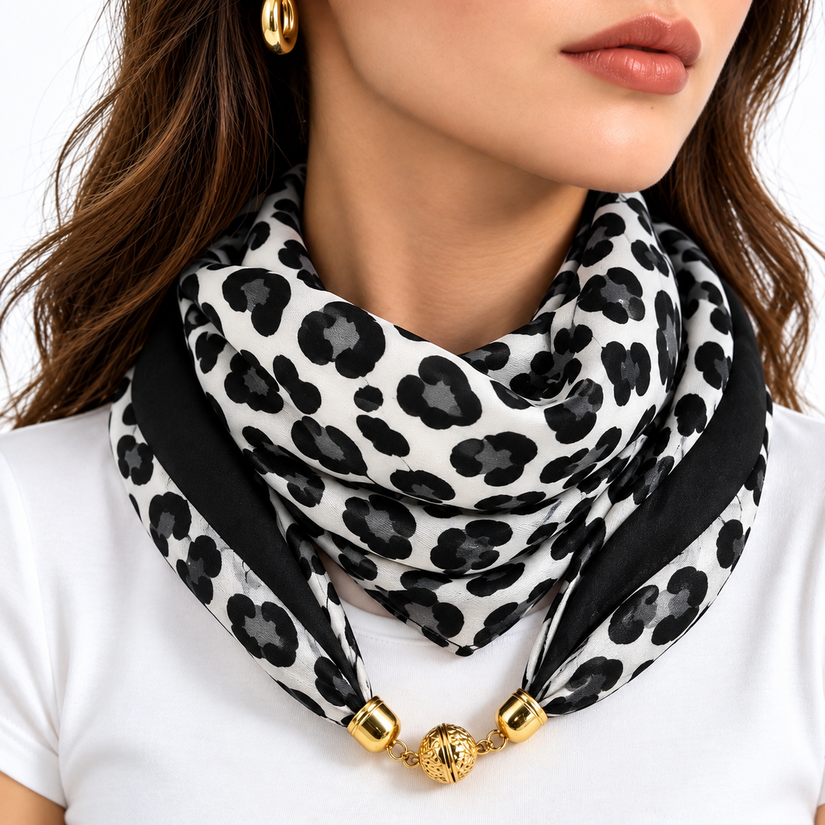 Manon Leopard Print Scarf Topper - Black