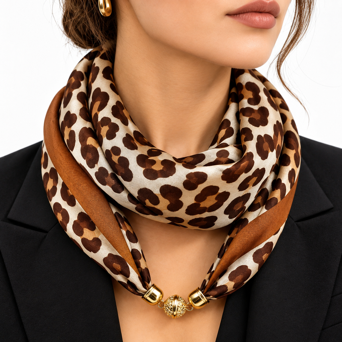 Manon Leopard Print Scarf Topper - Brown