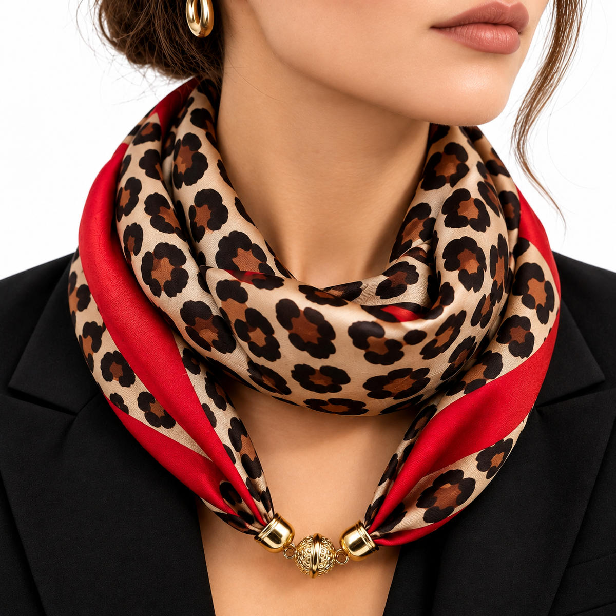 Manon Leopard Print Scarf Topper - Red