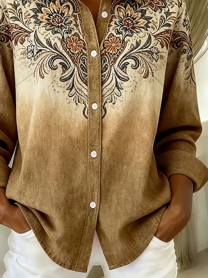 Marcelle Floral Ombre Button Down Shirt - Tan Floral