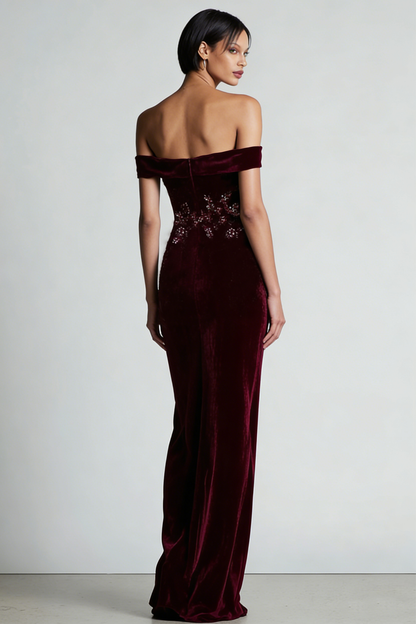 Marielle Off-Shoulder Velvet Gown - Burgundy
