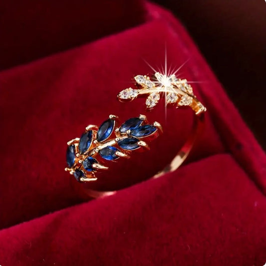 Meadow Blue Crystal Leaf Ring - Multicolor